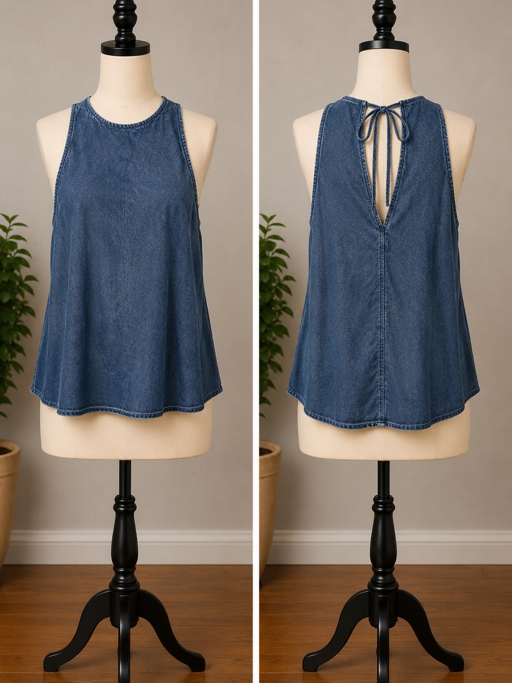 Daniel Cremieux Denim-Effect Tie-Back Tank Top in Blue